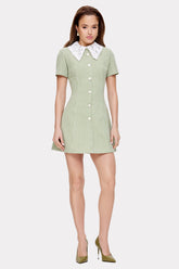 Plaid Print Button Up Doll Collar A-Line Mini Dresses-Green Pre Order